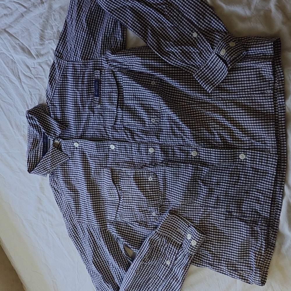 Columbia Women's Super Bonehead Long Sleeve Shirt M Medium Blue Gingham
